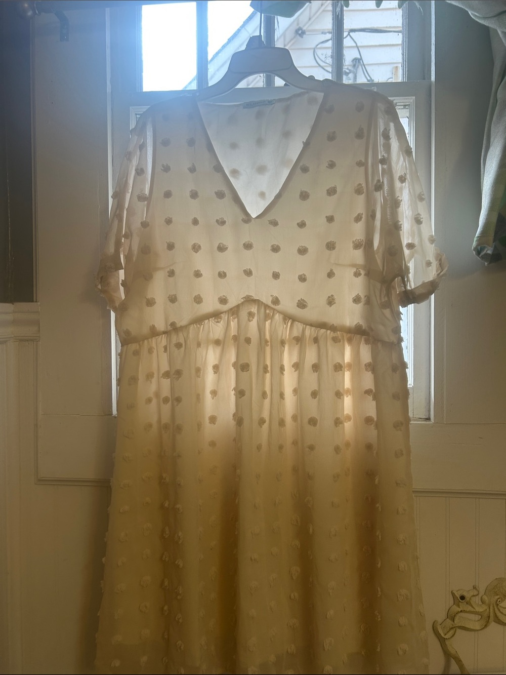Sheer Pom-Pom Midi Dress in Cream